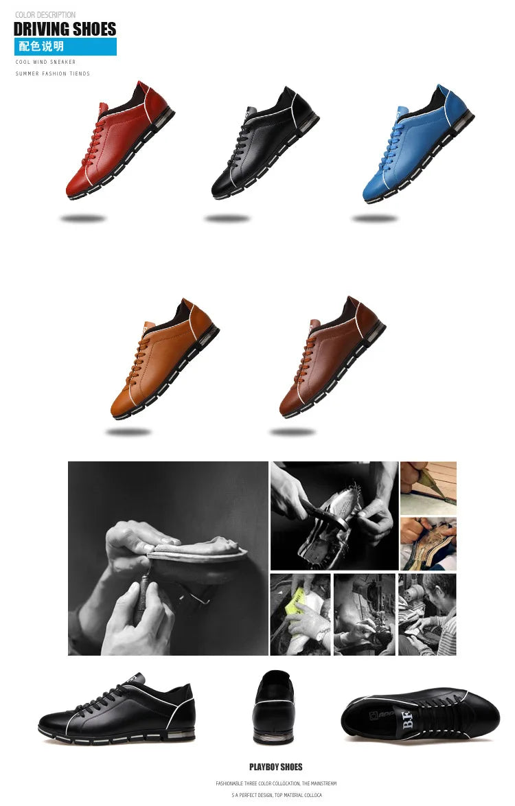 Spring Autumn New Men Shoes Casual Sneakers Fashion Solid Leather Shoes Formal Business Sport Flat Round Toe Light Breathable202