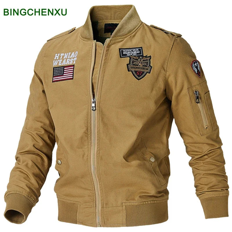 Mens Bomber Pilot Jacket Winter Parkas Army Jackets Military Motorcycle Jacket Cargo Outerwear Air Force Pilot Tactical Coat Man