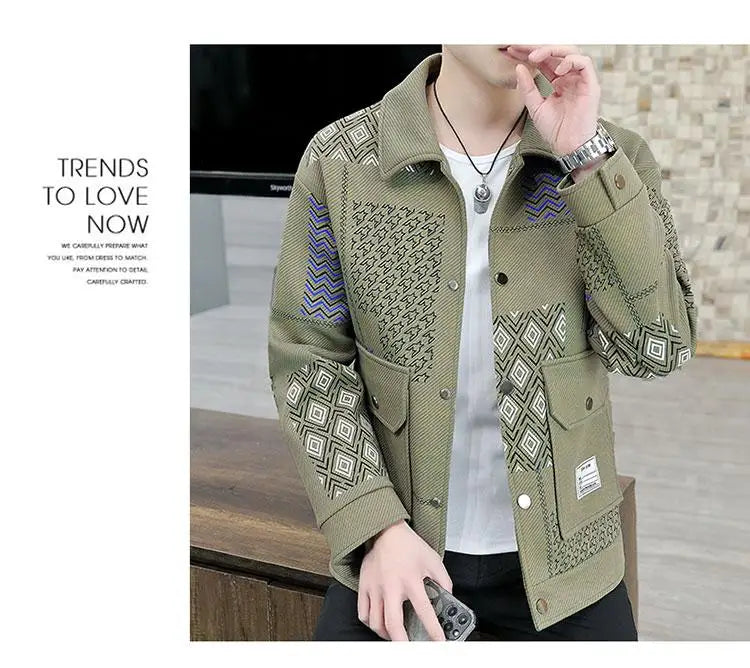 Brand Clothing Spring Autumn Men Coats Lapel Slim Print Jacket Mens High Quality Casual Jacket Tops Coat