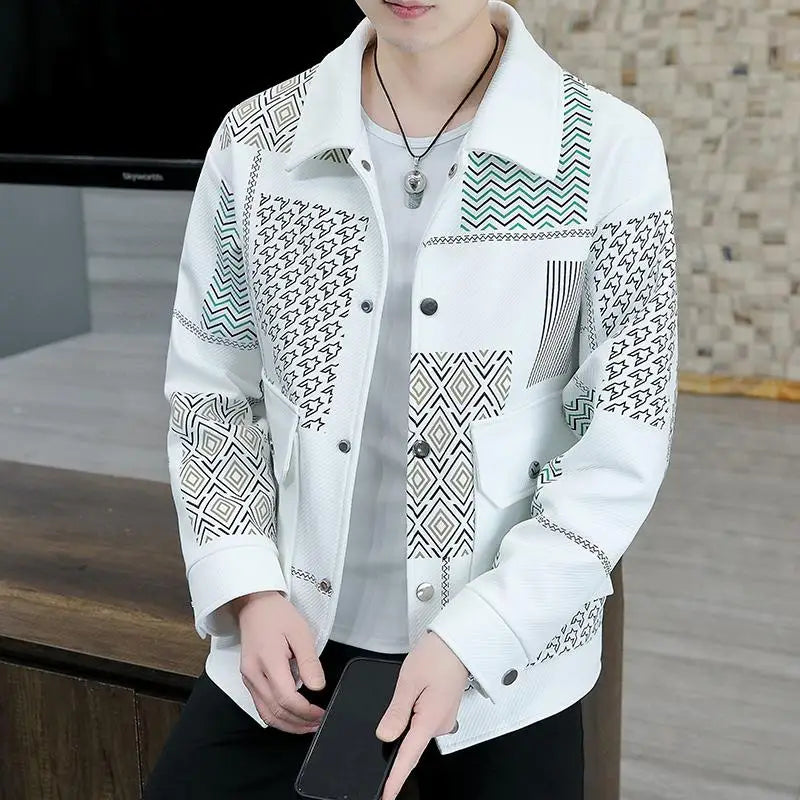 Brand Clothing Spring Autumn Men Coats Lapel Slim Print Jacket Mens High Quality Casual Jacket Tops Coat