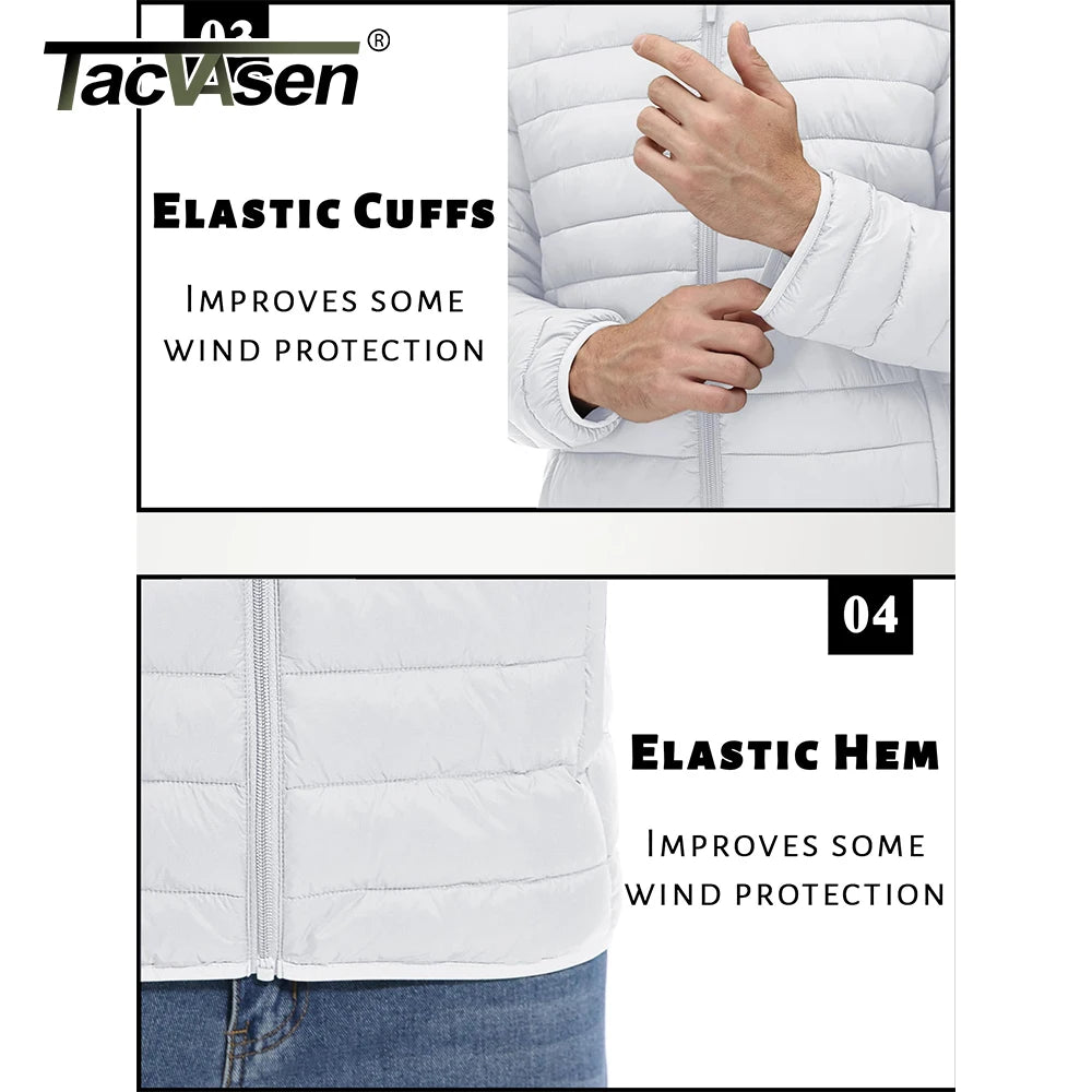 TACVASEN Men's Lightweight Puffer Jacket Stand Collar Full Zip Up Warmth Water Repellent Windbreaker for Outdoor Work