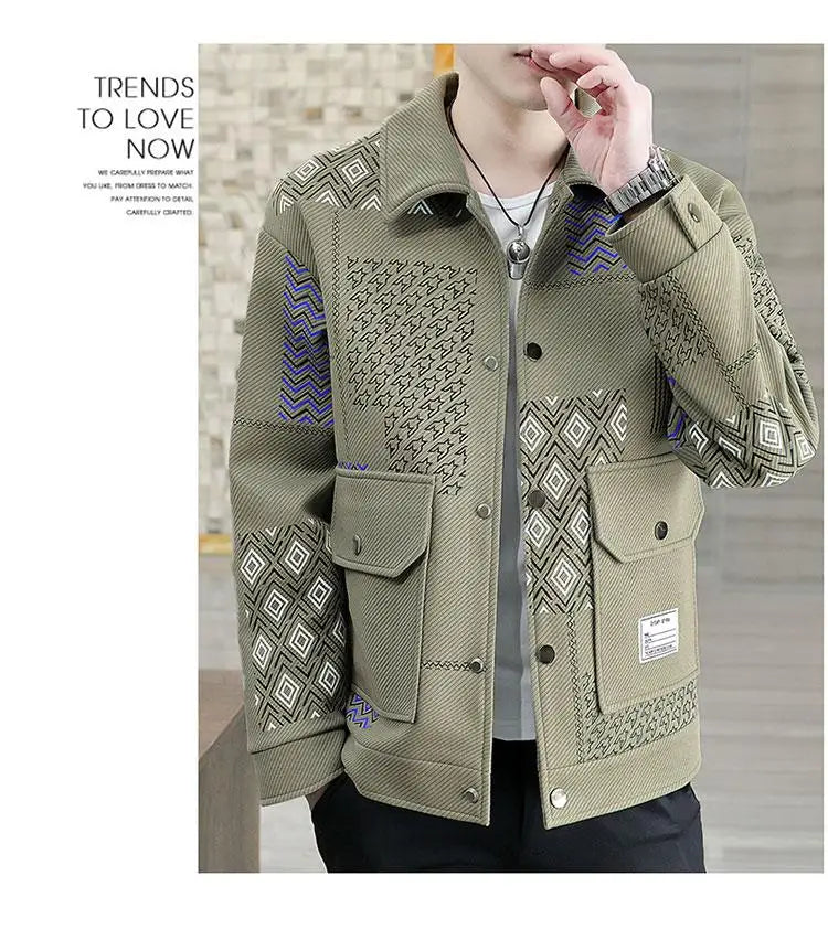 Brand Clothing Spring Autumn Men Coats Lapel Slim Print Jacket Mens High Quality Casual Jacket Tops Coat