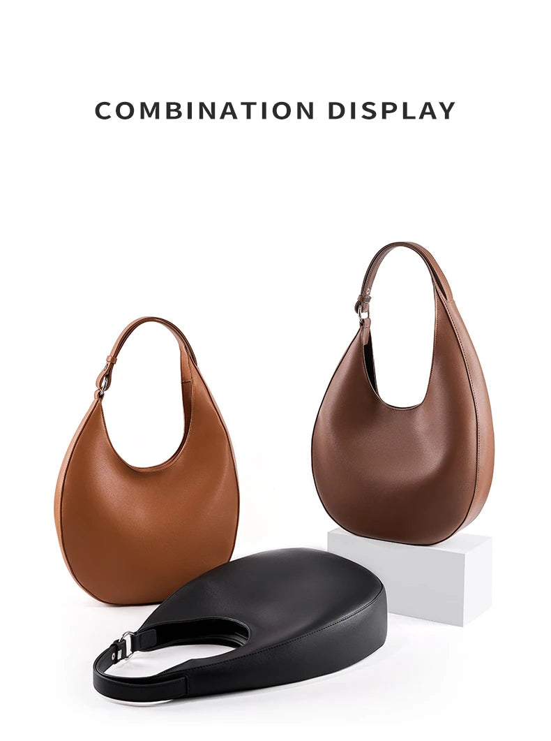 Hifashion Genuine Leather Underarm Shoulder Bags For Women 2024 Trend Designer Half Moon Crossbody Purses Tote Ladies Handbags