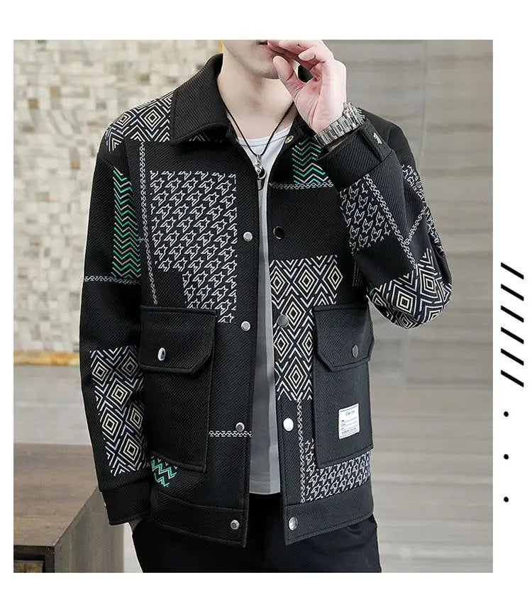 Brand Clothing Spring Autumn Men Coats Lapel Slim Print Jacket Mens High Quality Casual Jacket Tops Coat