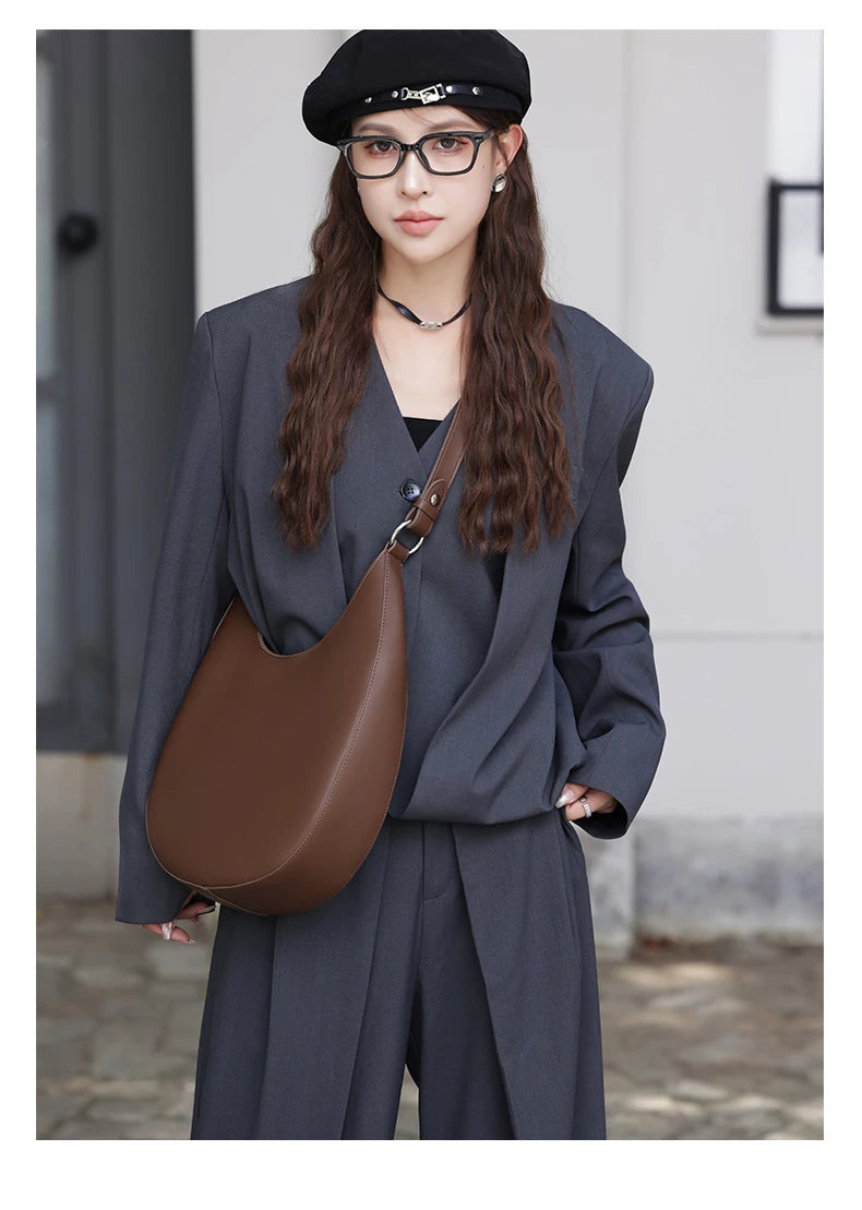 Hifashion Genuine Leather Underarm Shoulder Bags For Women 2024 Trend Designer Half Moon Crossbody Purses Tote Ladies Handbags