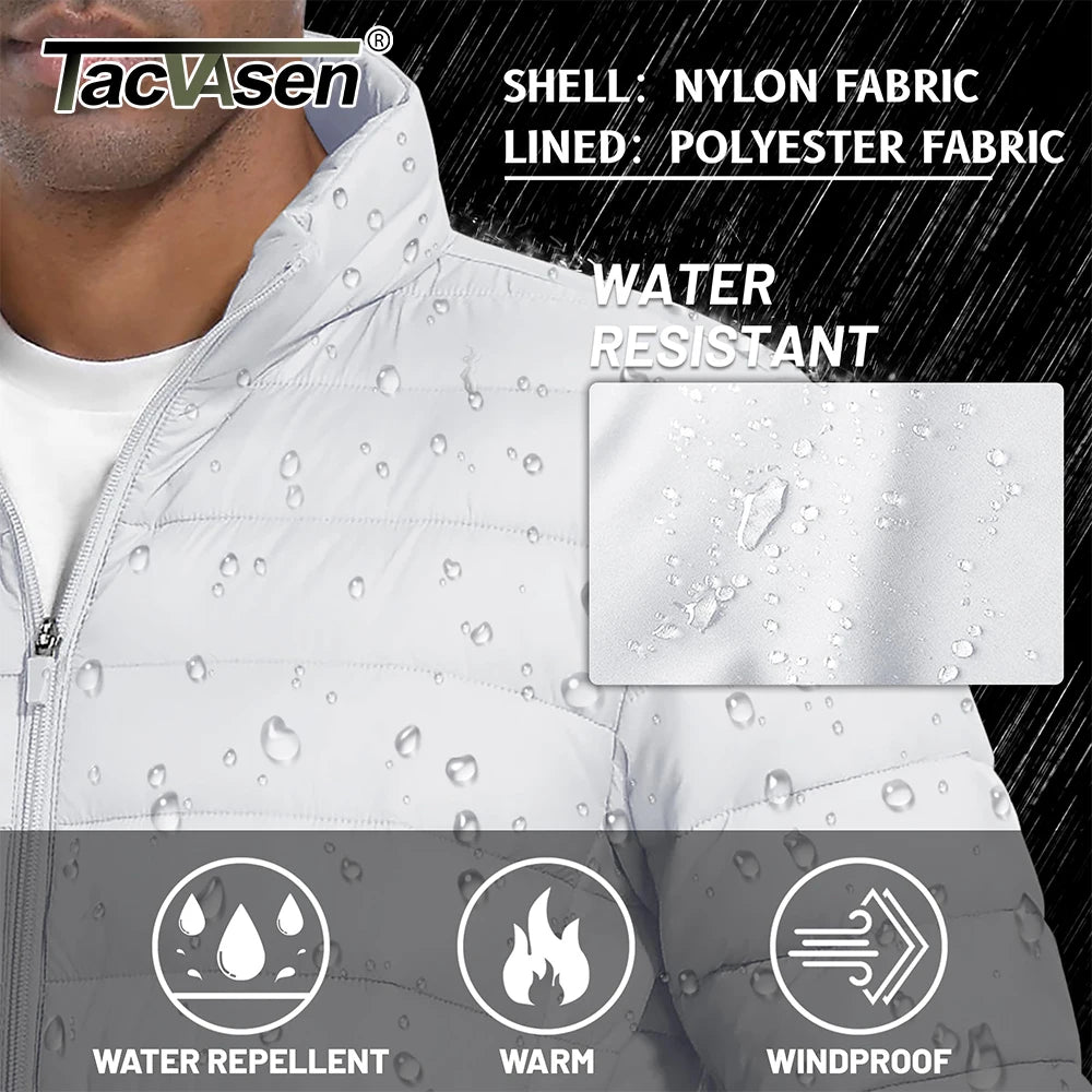 TACVASEN Men's Lightweight Puffer Jacket Stand Collar Full Zip Up Warmth Water Repellent Windbreaker for Outdoor Work