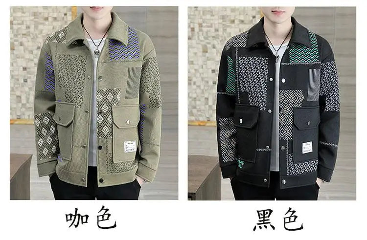 Brand Clothing Spring Autumn Men Coats Lapel Slim Print Jacket Mens High Quality Casual Jacket Tops Coat