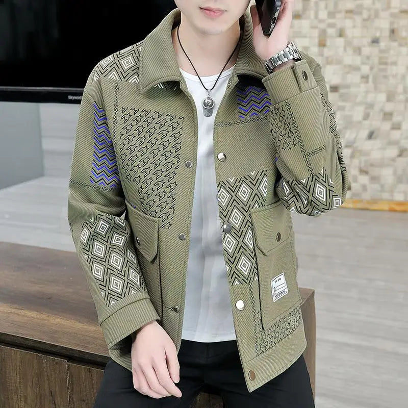 Brand Clothing Spring Autumn Men Coats Lapel Slim Print Jacket Mens High Quality Casual Jacket Tops Coat