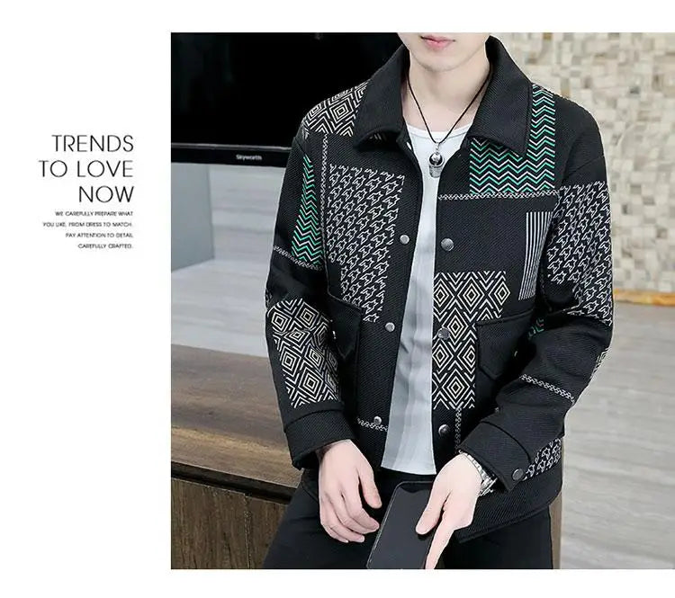 Brand Clothing Spring Autumn Men Coats Lapel Slim Print Jacket Mens High Quality Casual Jacket Tops Coat