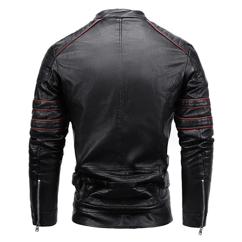 Male PU Stand Collar Zipper Autumn Casual Slim Windbreaker Chaquetas Motorcycle Leather Jacket Men Winter Fleece Tactics Coat