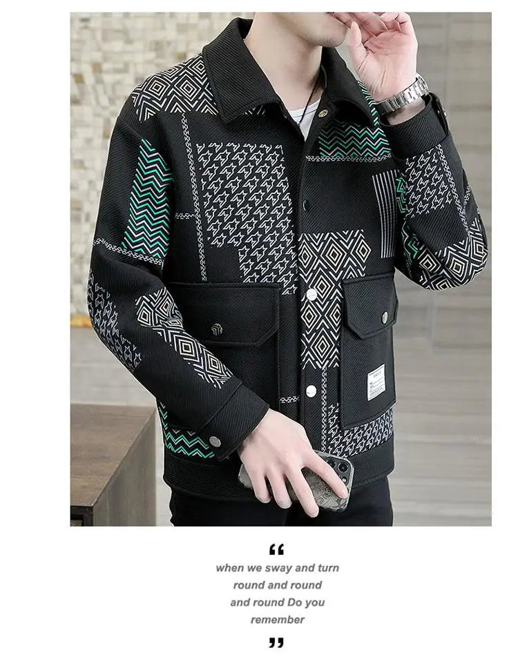 Brand Clothing Spring Autumn Men Coats Lapel Slim Print Jacket Mens High Quality Casual Jacket Tops Coat